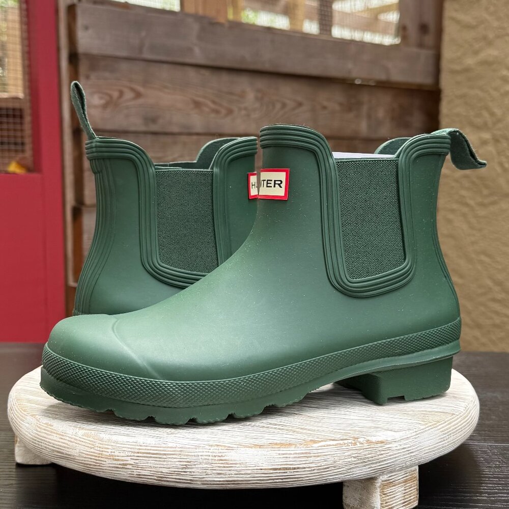 HUNTER ORIGINAL CHELSEA ANKLE BOOTS 7 WOMEN'S OUTDOOR RAINBOOT GREEN NEW PREPPY